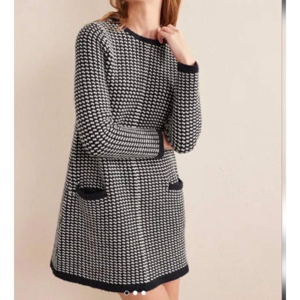 Boden Jaquard Knit Dress Cotton Wool Alpaca Blend Pockets Career Sz UK 8L US 4L
